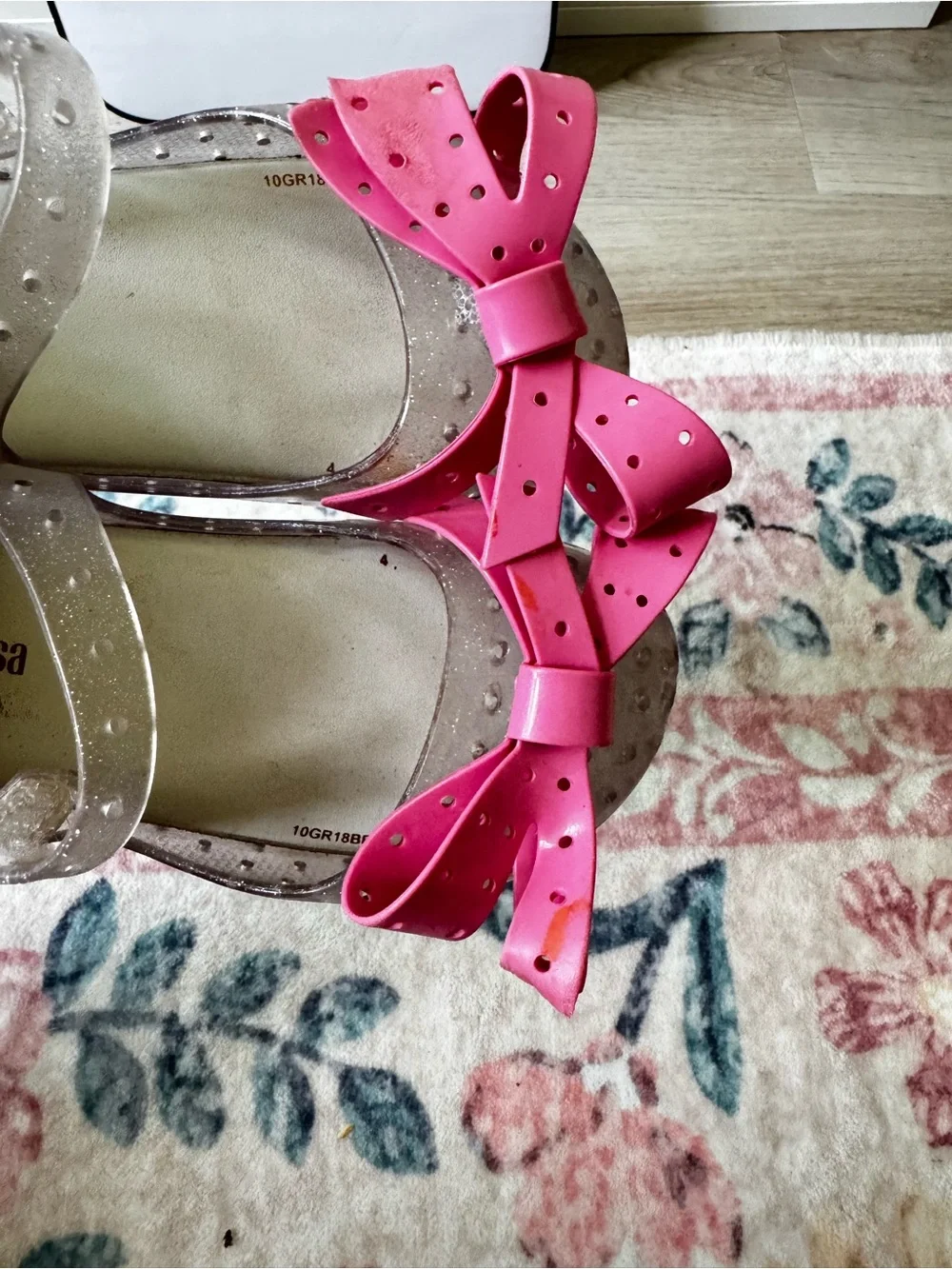 Mini Melissa Clear Jelly Mary Janes with Pink Bow Accents